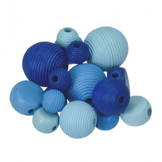 Holzperlen, Farb-Formen-Mix, 25 Stk., blaumix